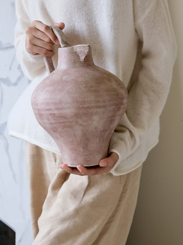Artistical Handmade Moroccan Black and White Clay Vase with Rustic Minimalist Finish