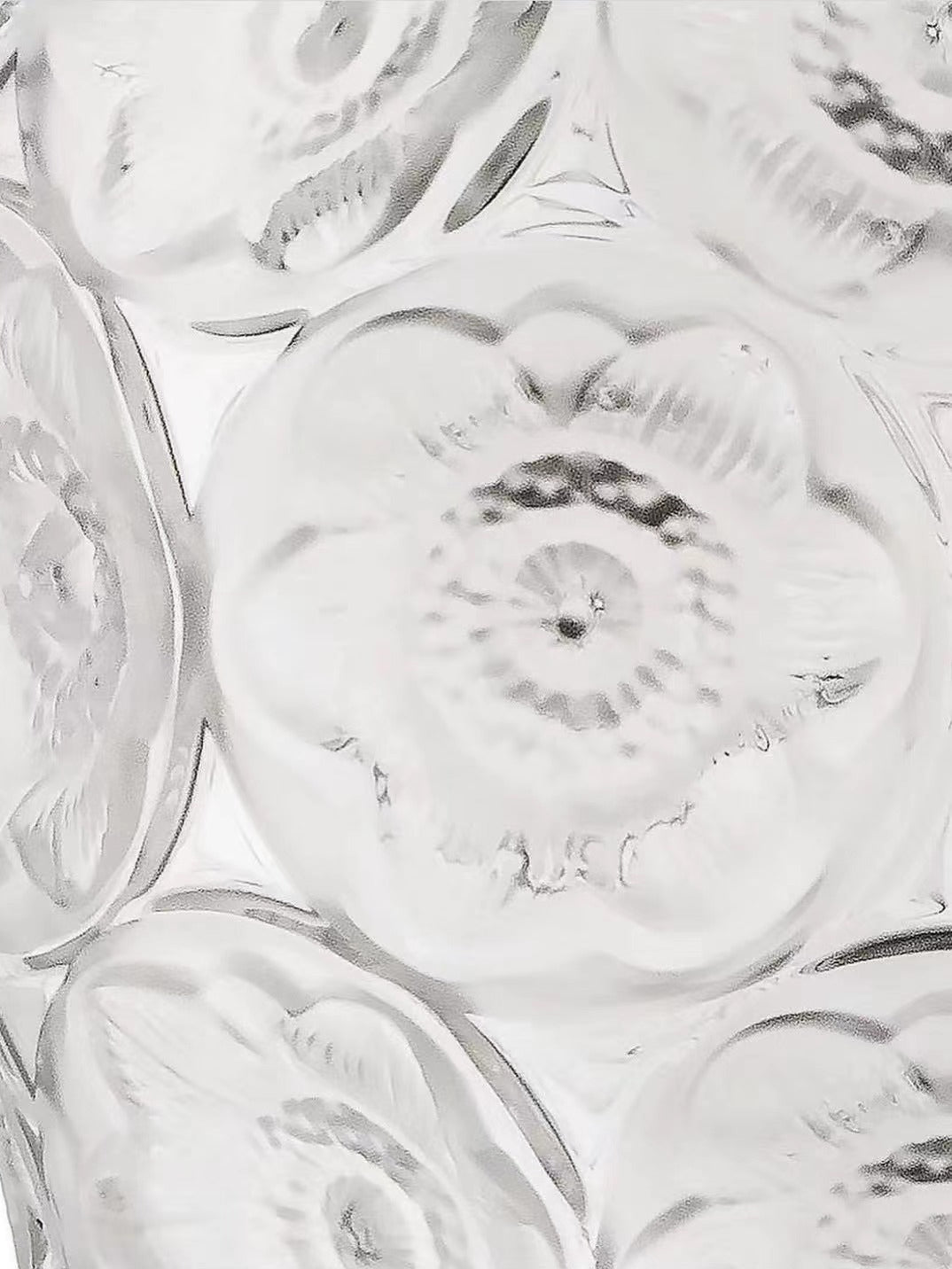 Antique French Handcrafted Transparent Frosted Crystal Glass Vase with Embossed Floral Motifs
