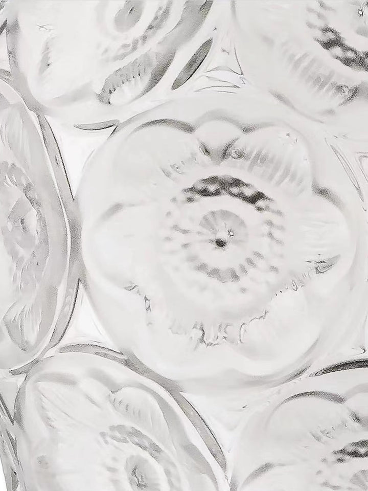 Antique French Handcrafted Transparent Frosted Crystal Glass Vase with Embossed Floral Motifs