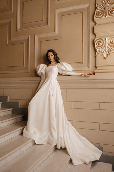 Ivory A-Line Wedding Dress with Empire Waist – Long Sleeves Wedding Dr –  WonderlandByLilian