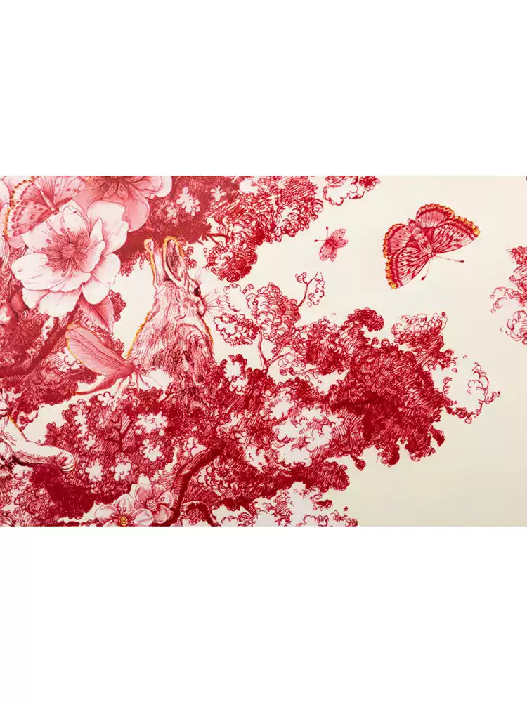 Art Deco Handmade Wooden Side Table with Dior Eden Toile Jungle Motif in Limited Edition Design