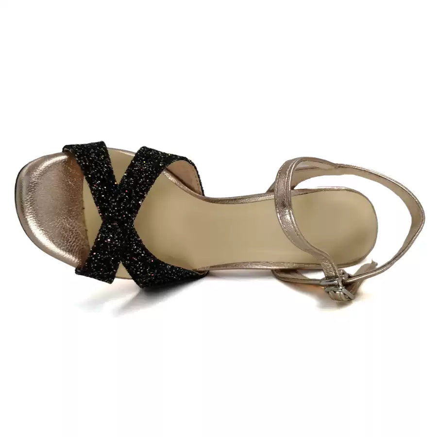 Golden Echo – Handmade Glitter Leather Tango Dance Heels