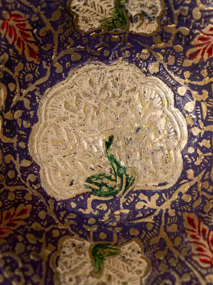 Luxury Handmade Indian Brass Decor and Jewelry Dish with Purple and Gold Mandala Motif