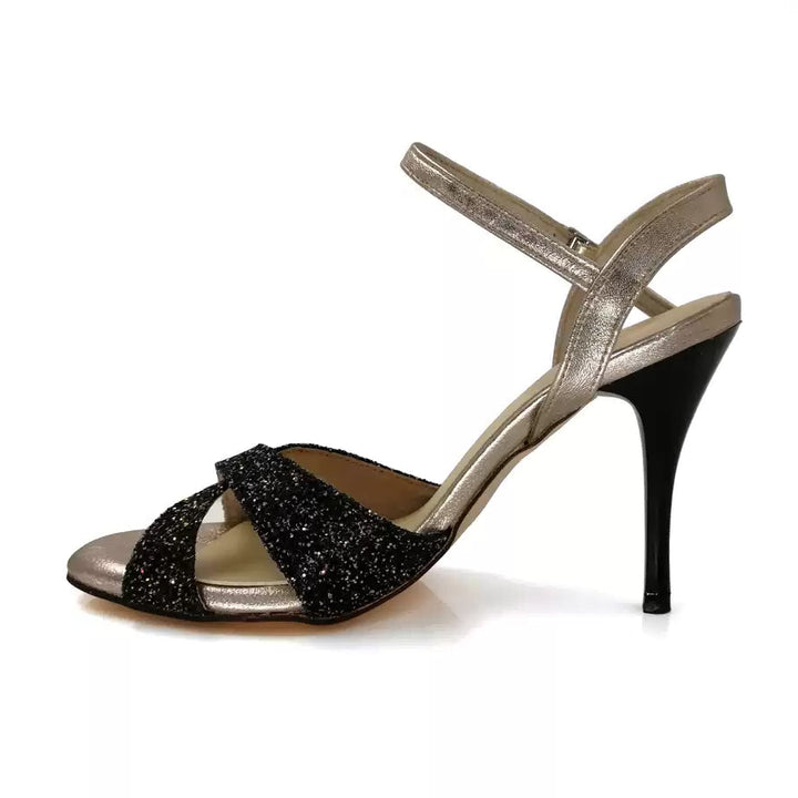 Golden Echo – Handmade Glitter Leather Tango Dance Heels