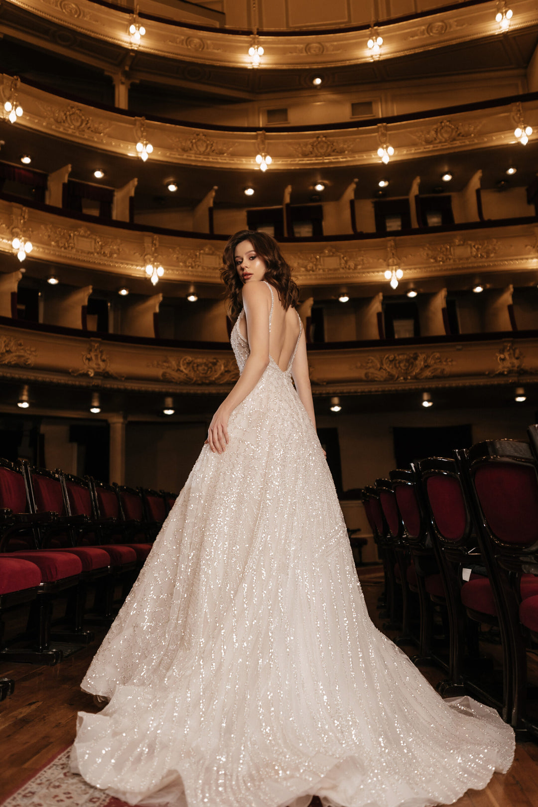 Ivory A-Line Wedding Dress with Deep Neckline – Sleeveless Sparkly Wedding Dress Plus Size – SCARLETT