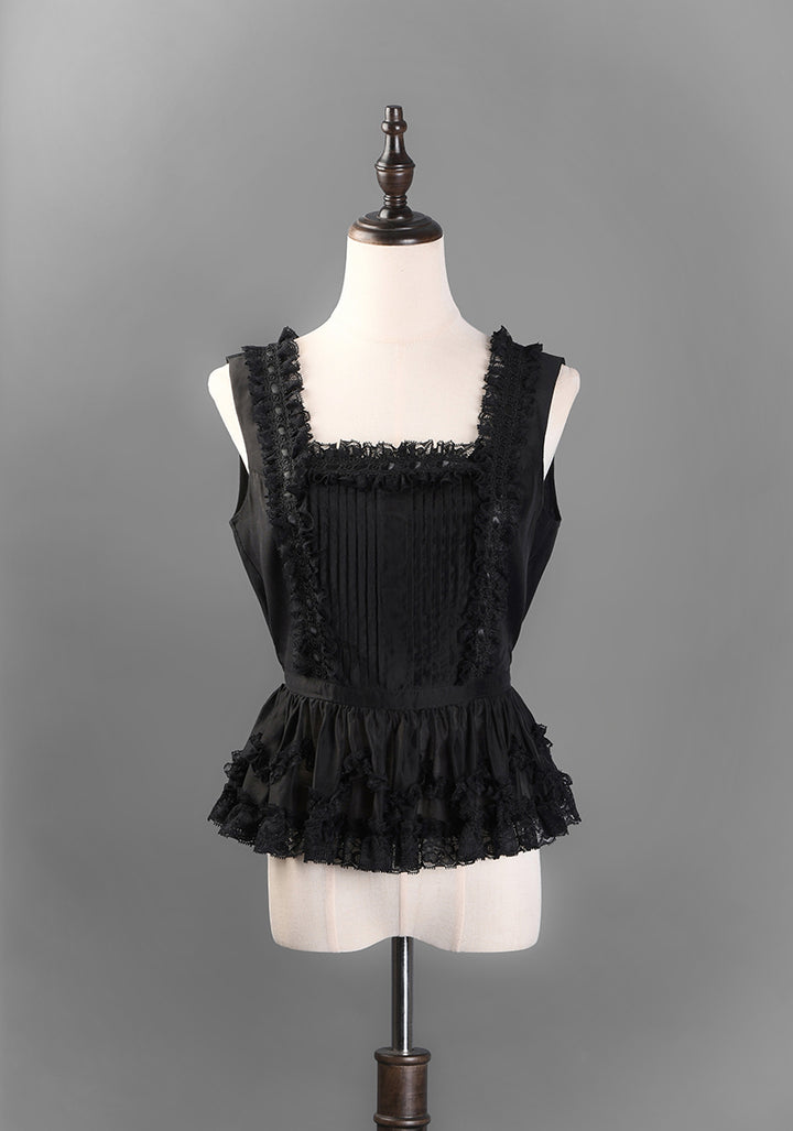 Victorian-Inspired Black and White Gothic Lolita Ball Gown with Tiered Ruffles – Tencel Organza Dress with Lace Trim Plus Size
