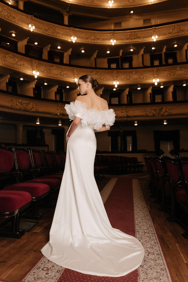 Ivory Mermaid Wedding Dress with Convertible Cape – Sleeveless Wedding Dress with 3D Floral Appliqué and Train Plus Size – TIFFANY