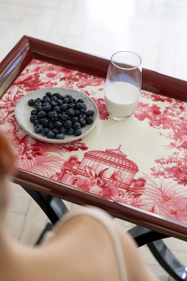 Art Deco Handmade Wooden Side Table with Dior Eden Toile Jungle Motif in Limited Edition Design
