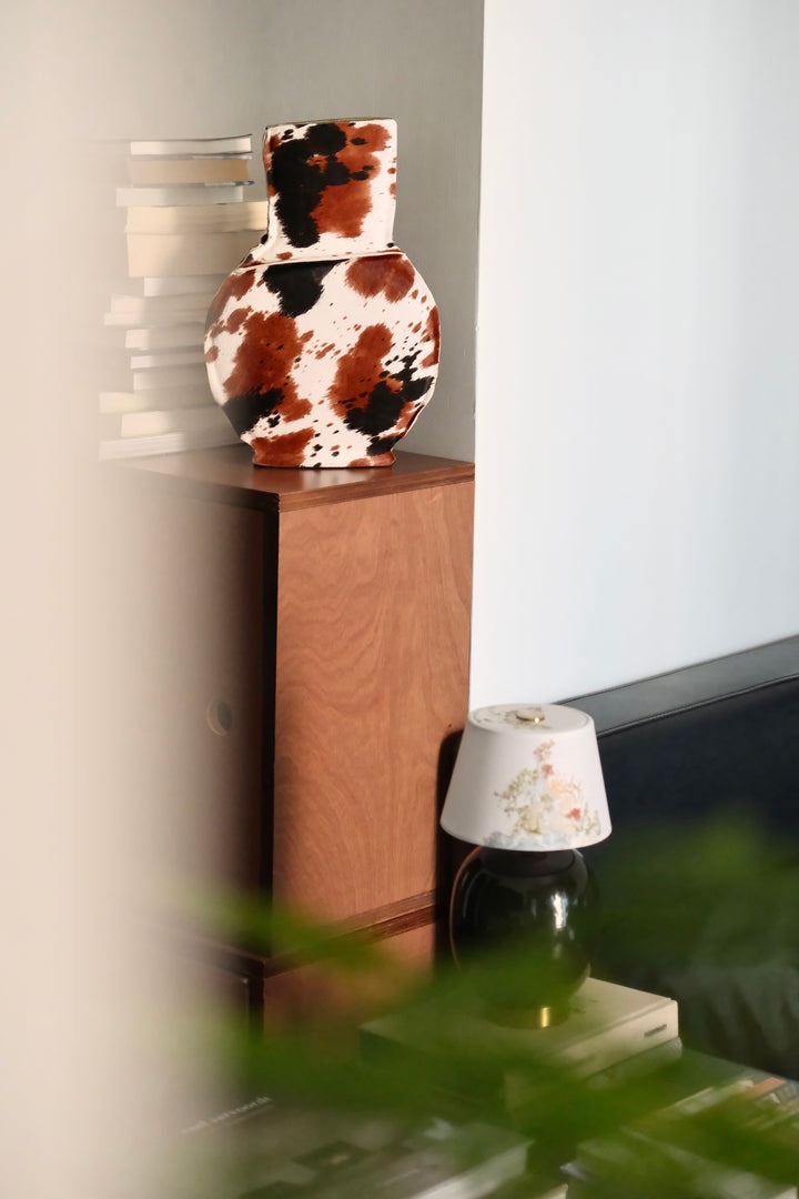 Handmade Italian Limited Edition Cowhide Leather Ceramic Vase