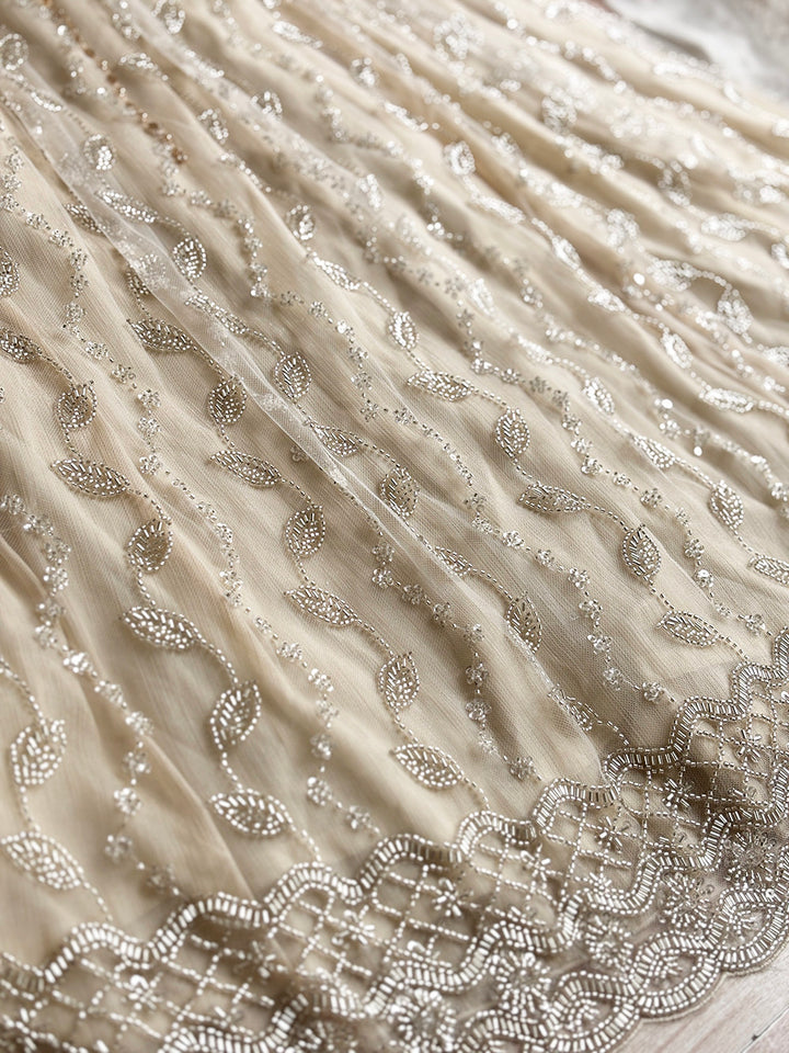 Regency Era Champagne Embroidered Empire Waist Vintage Gown with Puff Sleeves and Beaded Neckline – Bridgerton Inspired Dress Plus Size