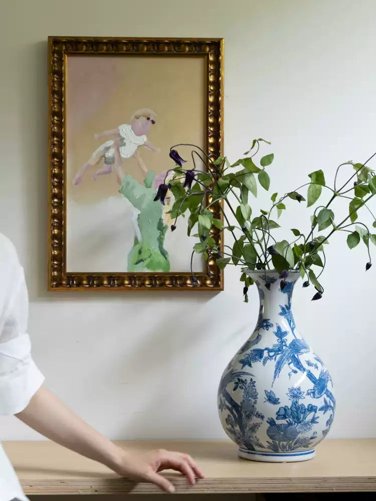 Mandarin Handmade Blue and White Porcelain Vases with Hand Painted Phoenix and Floral Design