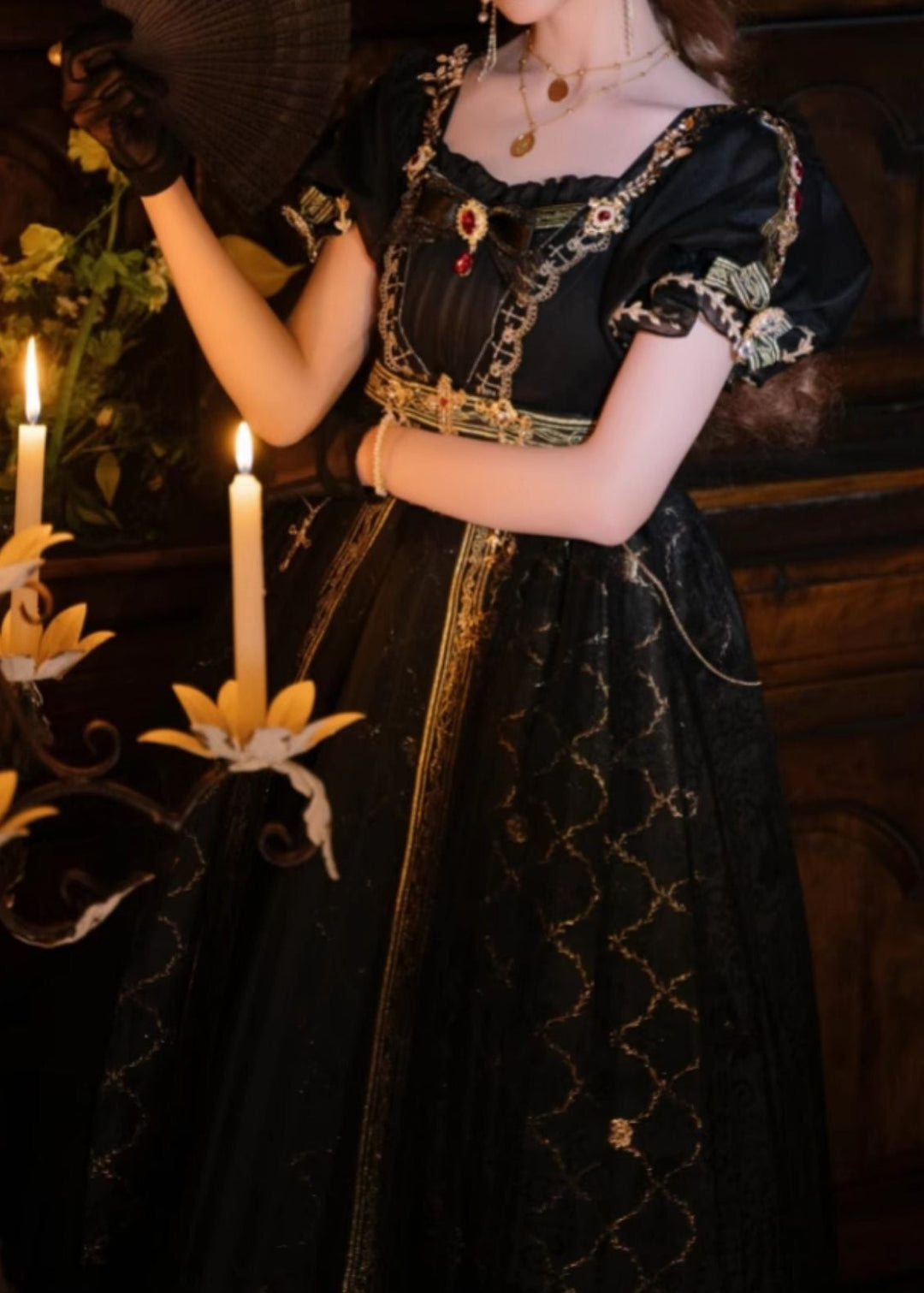 Regency Era Black Gold Embroidered Empire Waist Dress Bridgerton Ins WonderlandByLilian Regency Era Black Gold Embroidered Empire Waist Dress Bridgerton Ins WonderlandByLilian