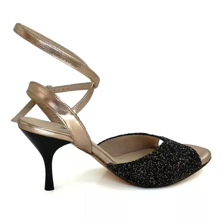 Starbound Whisper – Handmade Glitter Leather Tango Dance Heels