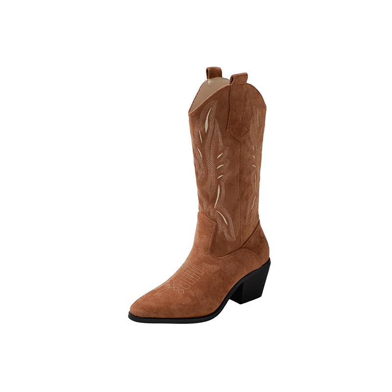 Vintage-Inspired Handmade Brown Suede Cowgirl Boots and Boho Western Mid Calf Boots in Brushed Suede Leather