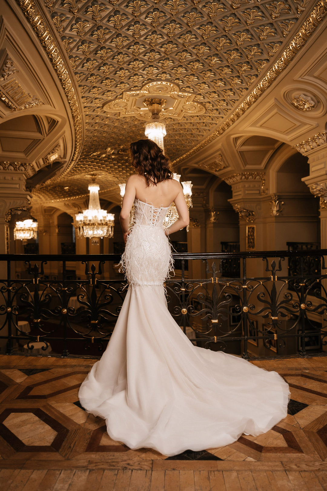 Ivory Convertible Wedding Dress with Feathers – Sequin Mermaid Wedding Dress with Train Plus Size – EMANUELA