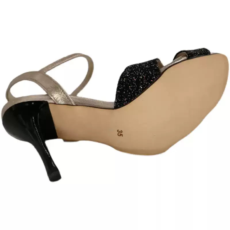 Golden Echo – Handmade Glitter Leather Tango Dance Heels