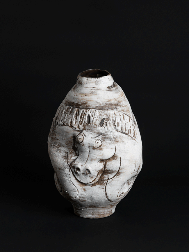 Vintage-Inspired Danish Import Handcrafted Relief Ceramic Vase in Rustic Lava White