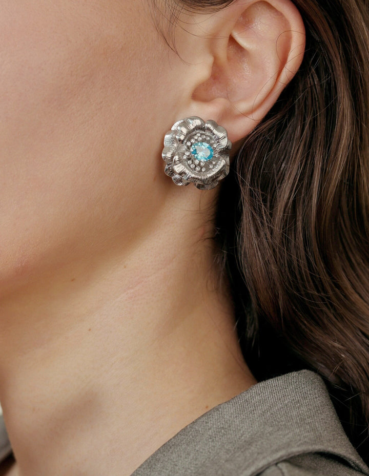 Moonlit Bloom – Handmade Vintage-Style Statement Earrings – Silver Rose