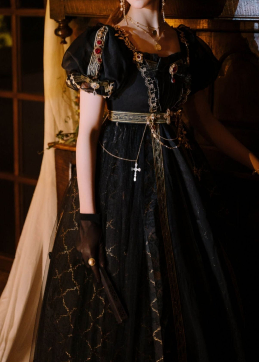 Regency Era Black Gold Embroidered Empire Waist Dress Bridgerton Ins WonderlandByLilian Regency Era Black Gold Embroidered Empire Waist Dress Bridgerton Ins WonderlandByLilian