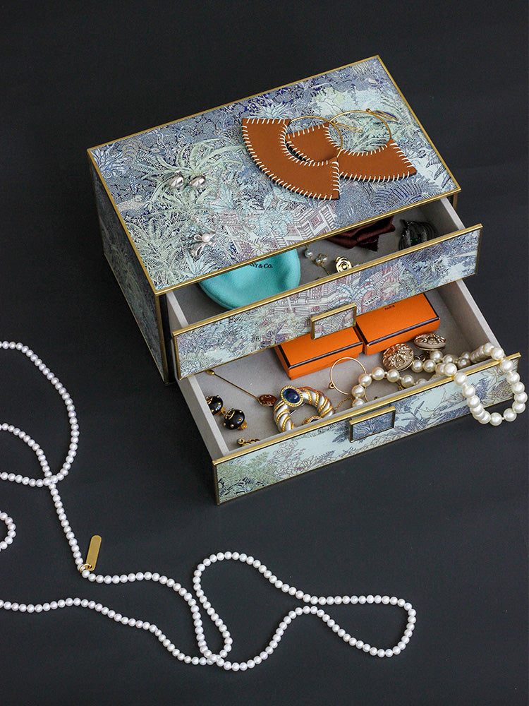 Vintage-Inspired Handmade French Painted Glass Jewelry Box