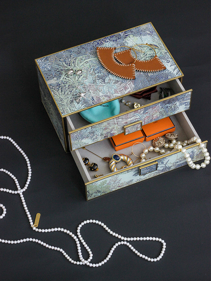 Vintage-Inspired Handmade French Painted Glass Jewelry Box