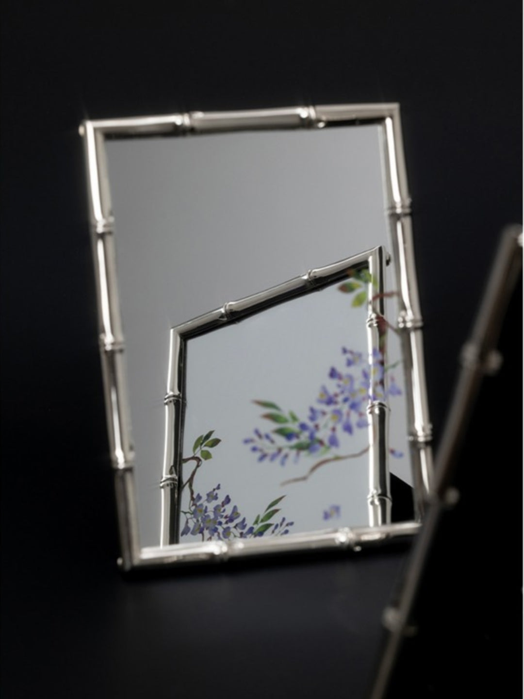 Art Deco Handmade Bamboo-Style Frame Mirror with Hand-Painted Wisteria