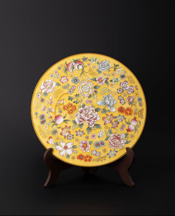 Oriental Handcrafted Cloisonné Enamel Decorative Plate with Floral Motifs and Activated Carbon Purifying Function