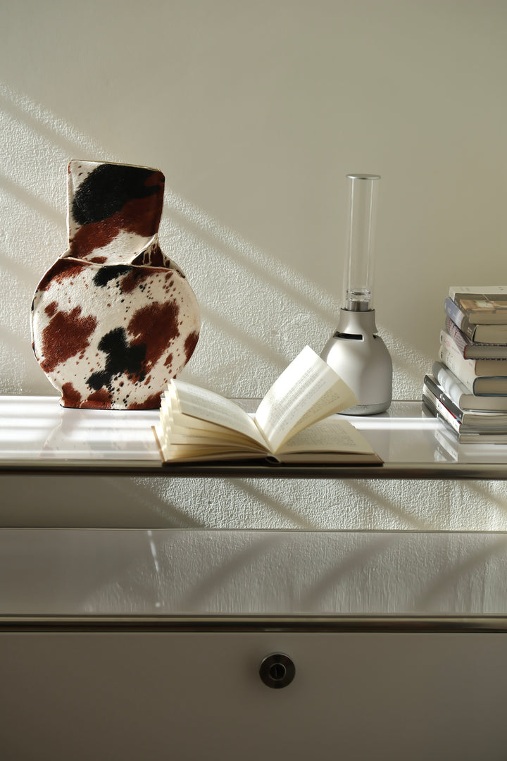 Handmade Italian Limited Edition Cowhide Leather Ceramic Vase