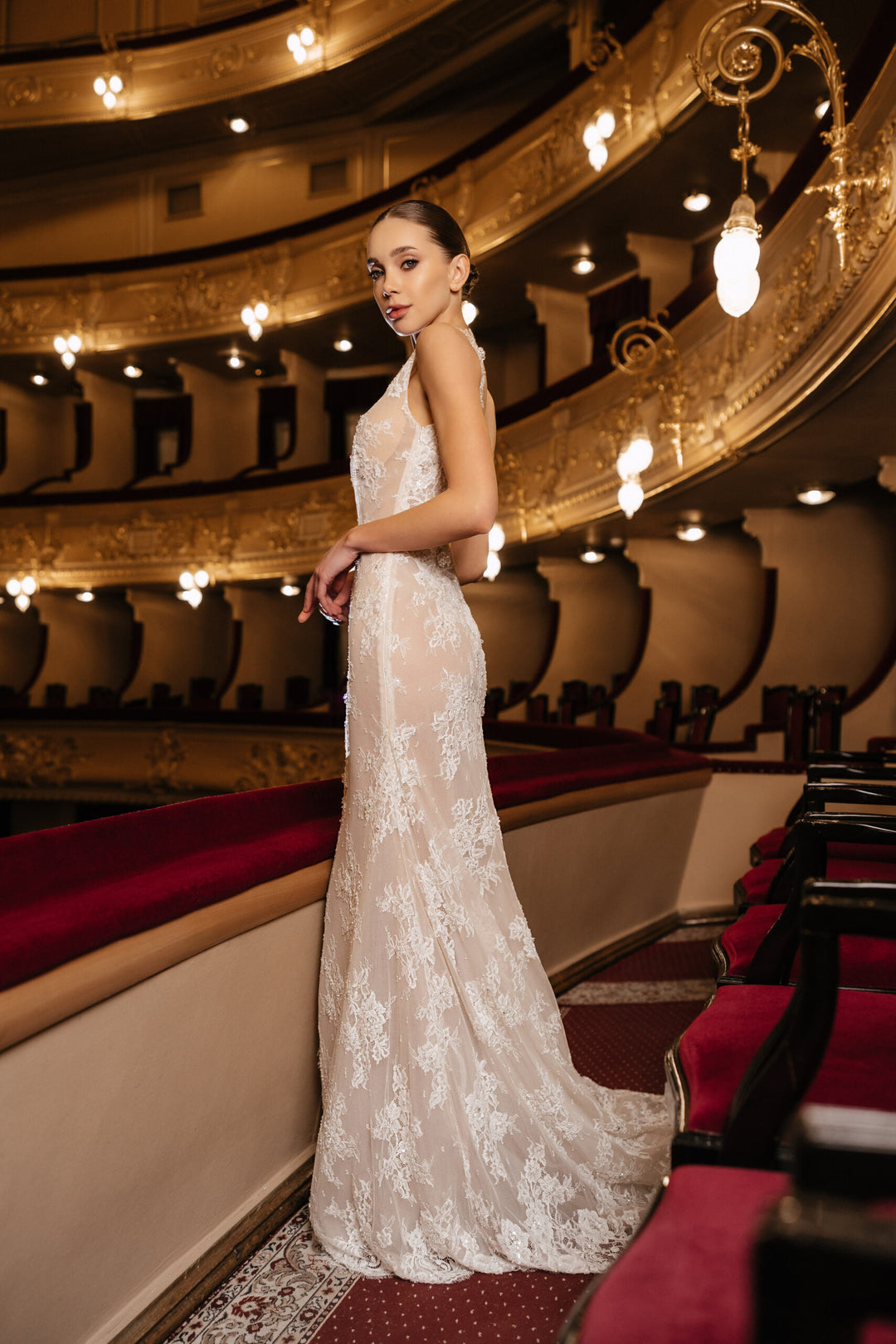 Ivory Lace Mermaid Wedding Dress with Open Back – Sleeveless Wedding Dress with Deep Neckline Plus Size – KIMBERLY