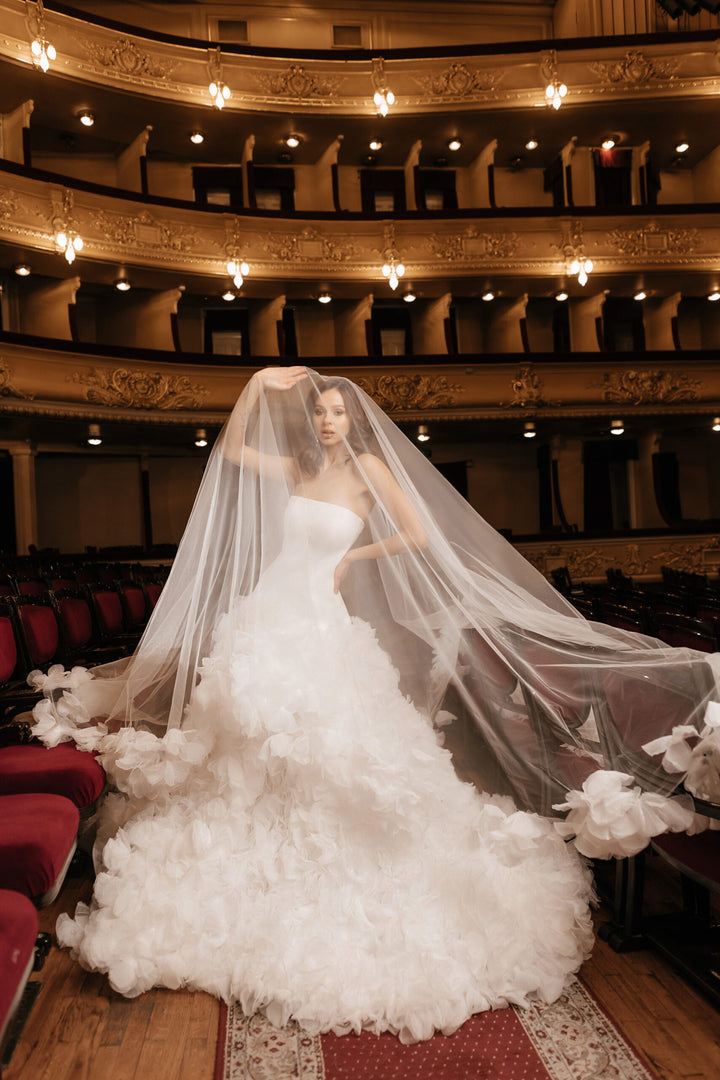 Ivory A-Line Wedding Dress with Sleeveless – Layered Tulle Ruffle Dress with Structured Corset Plus Size – MAGNOLIA