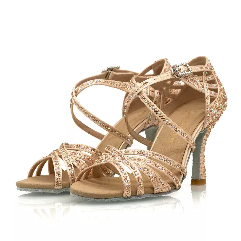 Rosé Mirage – Handmade Silk Glitter Salsa Dance Heels