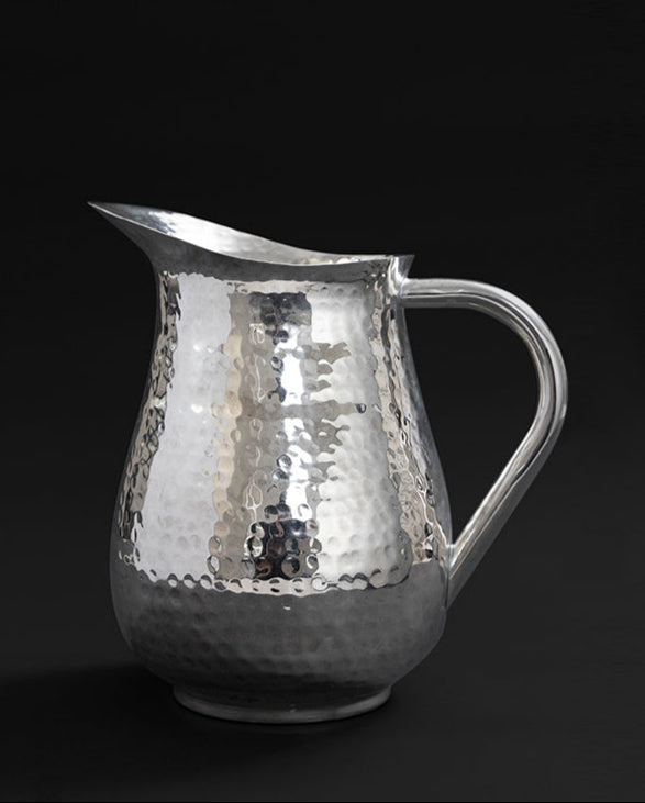 Vintage-Inspired Regency Handmade Indian Brass Vase with Hammered Pitcher and Silver Chrome Finish