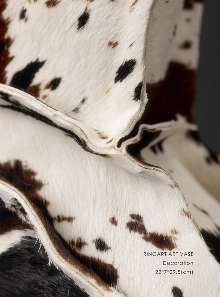 Handmade Italian Limited Edition Cowhide Leather Ceramic Vase
