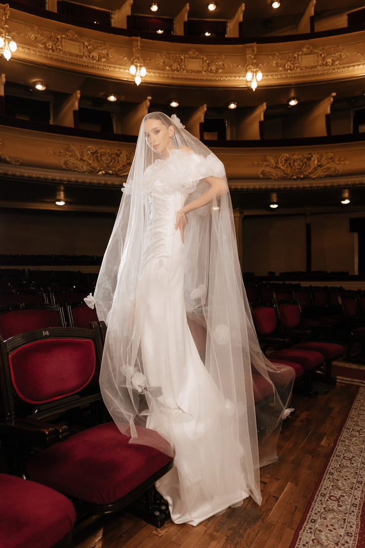 Ivory Mermaid Wedding Dress with Convertible Cape – Sleeveless Wedding Dress with 3D Floral Appliqué and Train Plus Size – TIFFANY