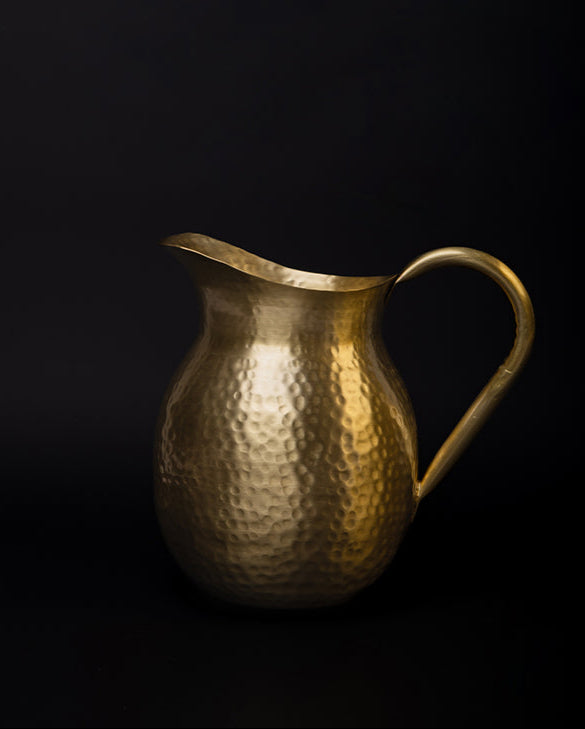Vintage-Inspired Regency Handmade Indian Brass Vase with Hammered Pitcher and Silver Chrome Finish