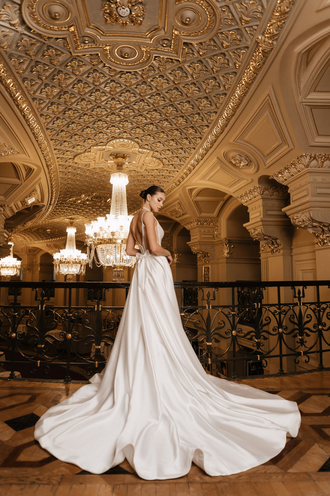 Ivory A-Line Wedding Dress with Removable Bow – Sleeveless Wedding Dress with Plunging Neckline Plus Size – ELIZA