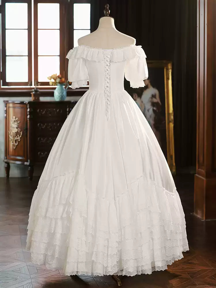 Vintage Off the Shoulder Wedding Dress with Puff Sleeves – Lace