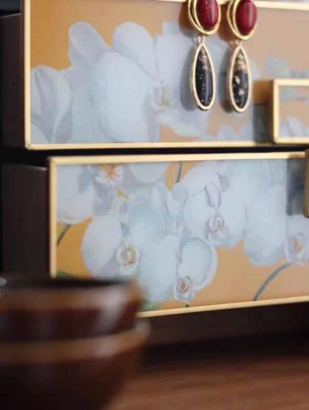 Vintage-Inspired Handmade French Yellow Orchid Painted Glass Jewelry Box