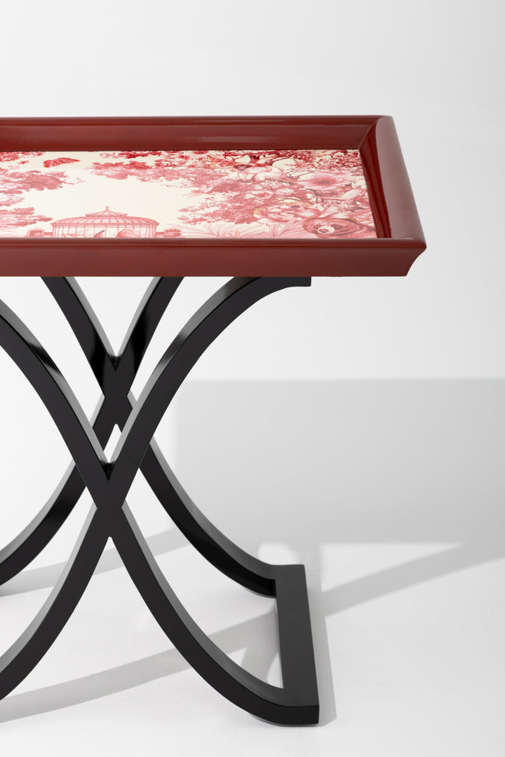 Art Deco Handmade Wooden Side Table with Dior Eden Toile Jungle Motif in Limited Edition Design