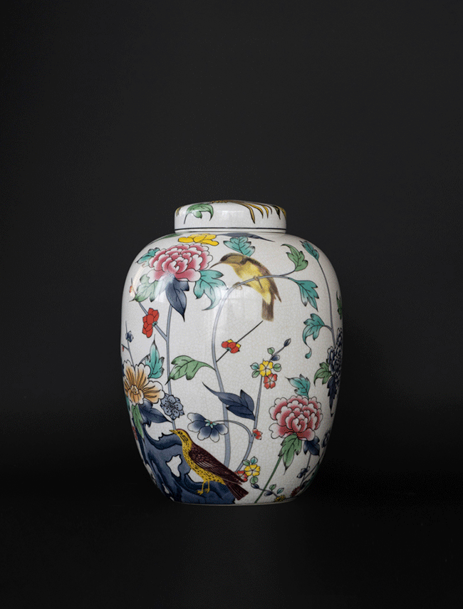 Mandarin White Handmade Famille Rose Porcelain Vase with Crackle Glaze Collectible Jar