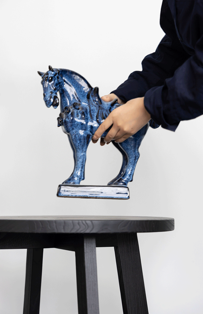 Vintage-Inspired Oriental Handmade Blue Horse Sculpture and Decorative Figurine