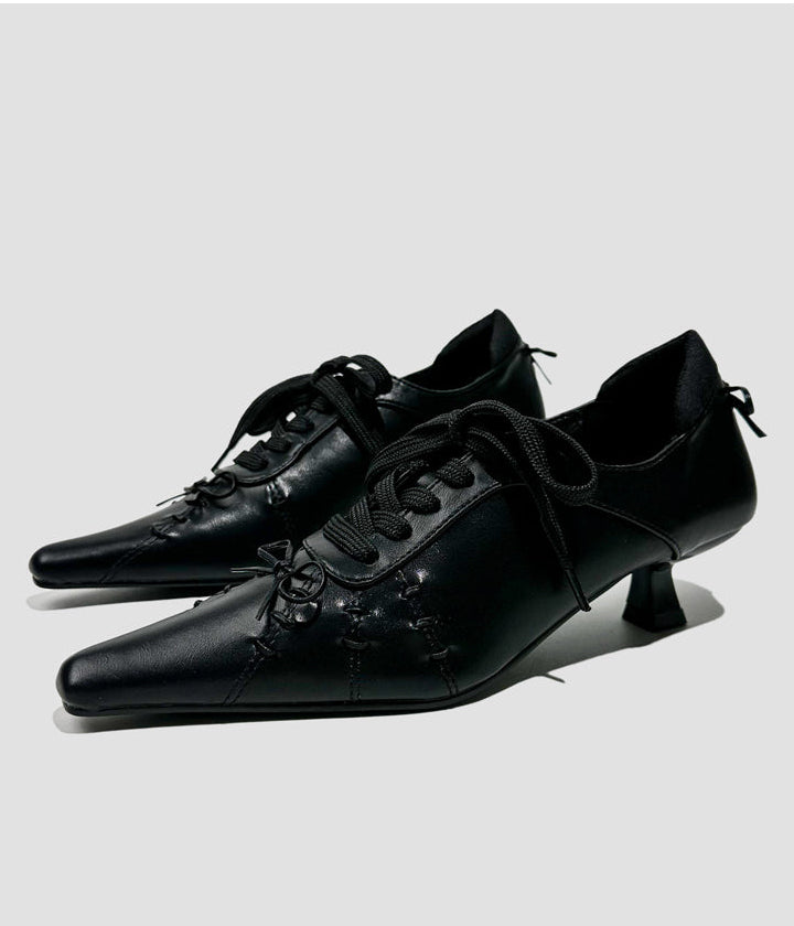Vintage-Inspired Handcrafted Gothic Black Cowhide Leather Victorian Lace Up Shoes