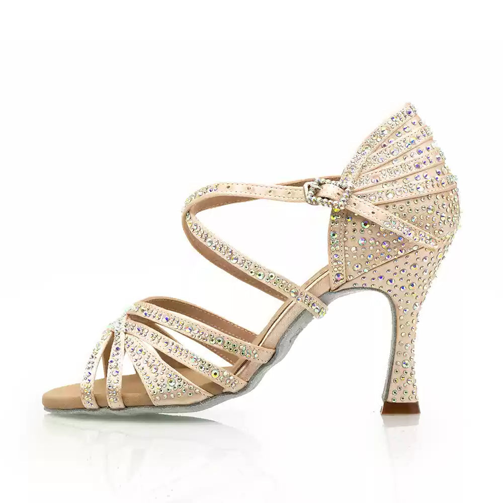 Golden Hour – Handmade Silk Glitter Salsa Dance Heels in Deep Nude