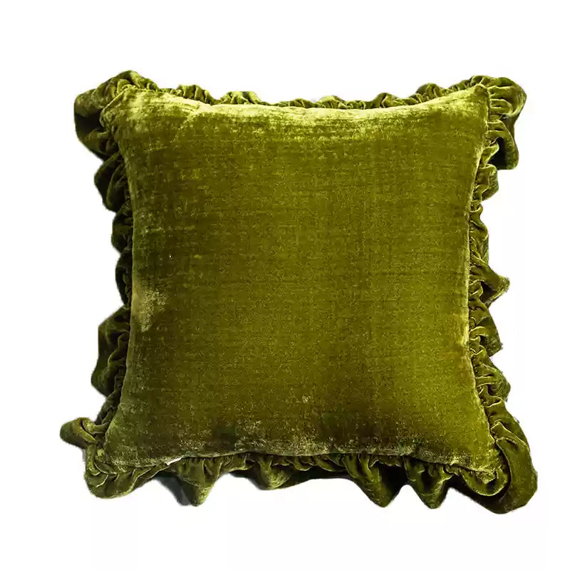 “Merlot Whispers” – Handmade Velvet Ruffle Cushion in Deep Burgundy