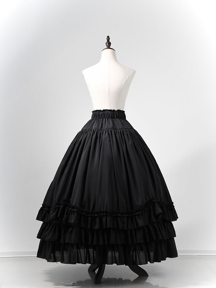 Victorian-Inspired Gothic Black Lace High Neck Ball Gown with Tiered Ruffled Skirt – Corset Back Evening Dress Plus Size