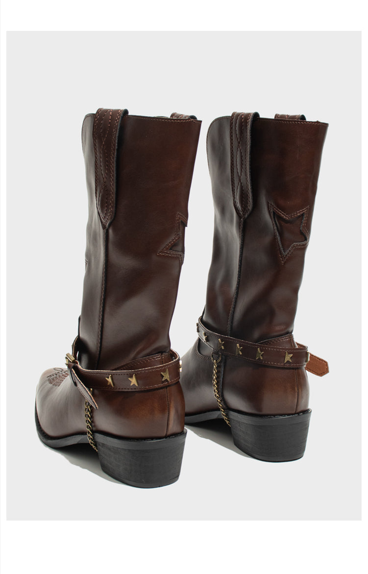 Vintage-Inspired Handmade Boho Brown Cowhide Leather Cowgirl Boots and Boho Western Boots