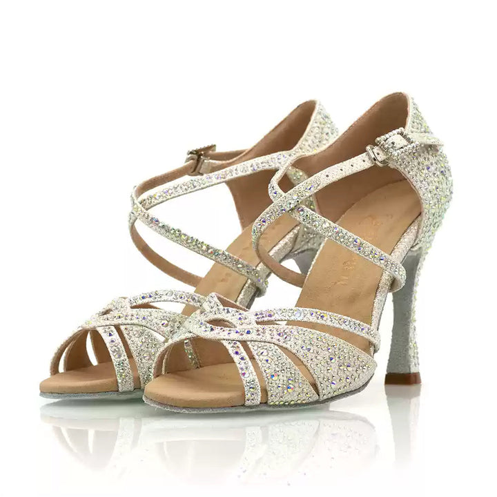Aurora Glow – Handmade Glitter Leather Salsa Dance Heels