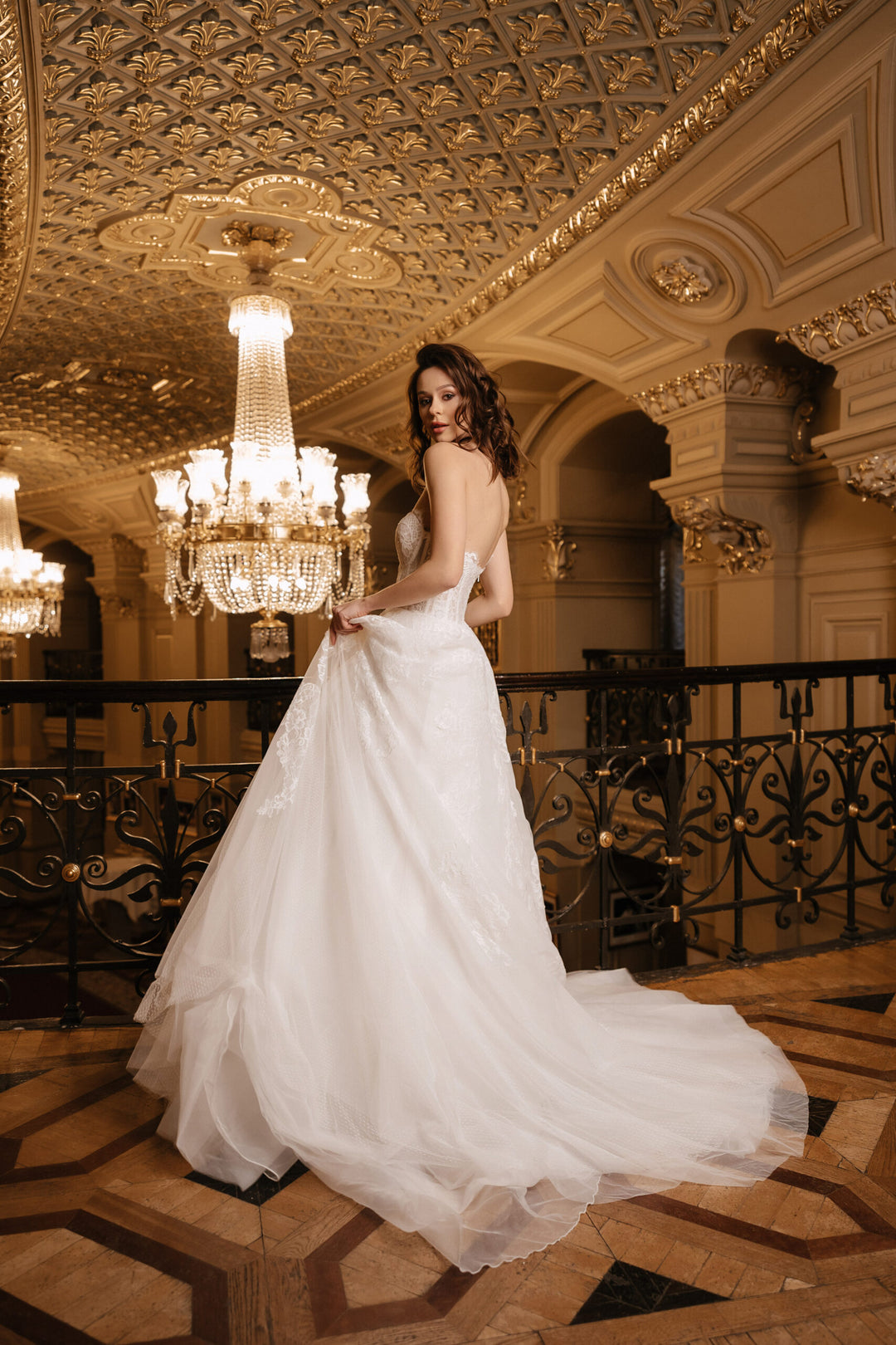 Ivory Lace A-Line Wedding Dress with Cape – Sleeveless Wedding Dress with Sheer Corset and Chantilly Lace Plus Size – JOSEPHINE