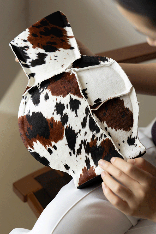 Handmade Italian Limited Edition Cowhide Leather Ceramic Vase