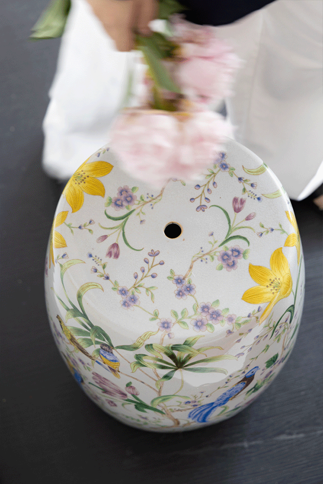 Oriental Handmade White Crackle Glaze Porcelain Garden Stool with Hand Painted Floral and Bird Motif